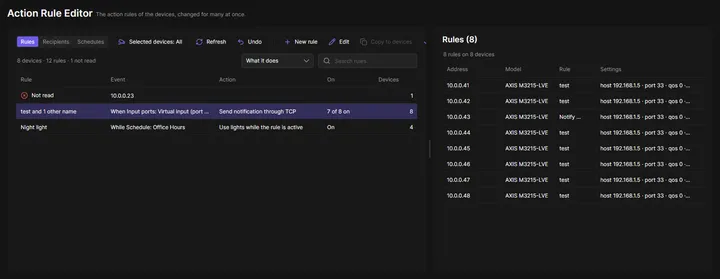 Action Rule Editor page of OADM