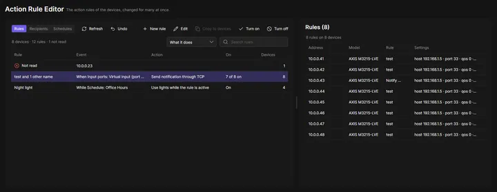Action Rule Editor page of OADM