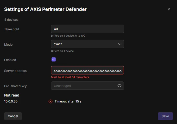 The settings of an application on four devices