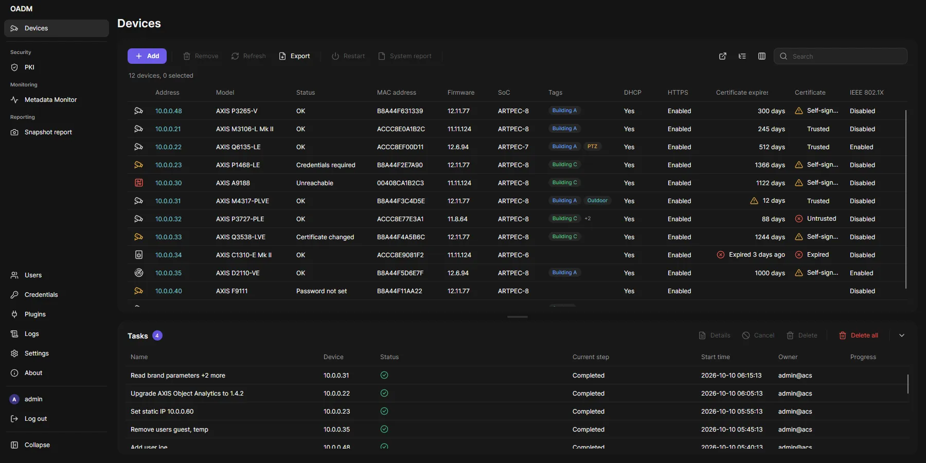 Devices page
