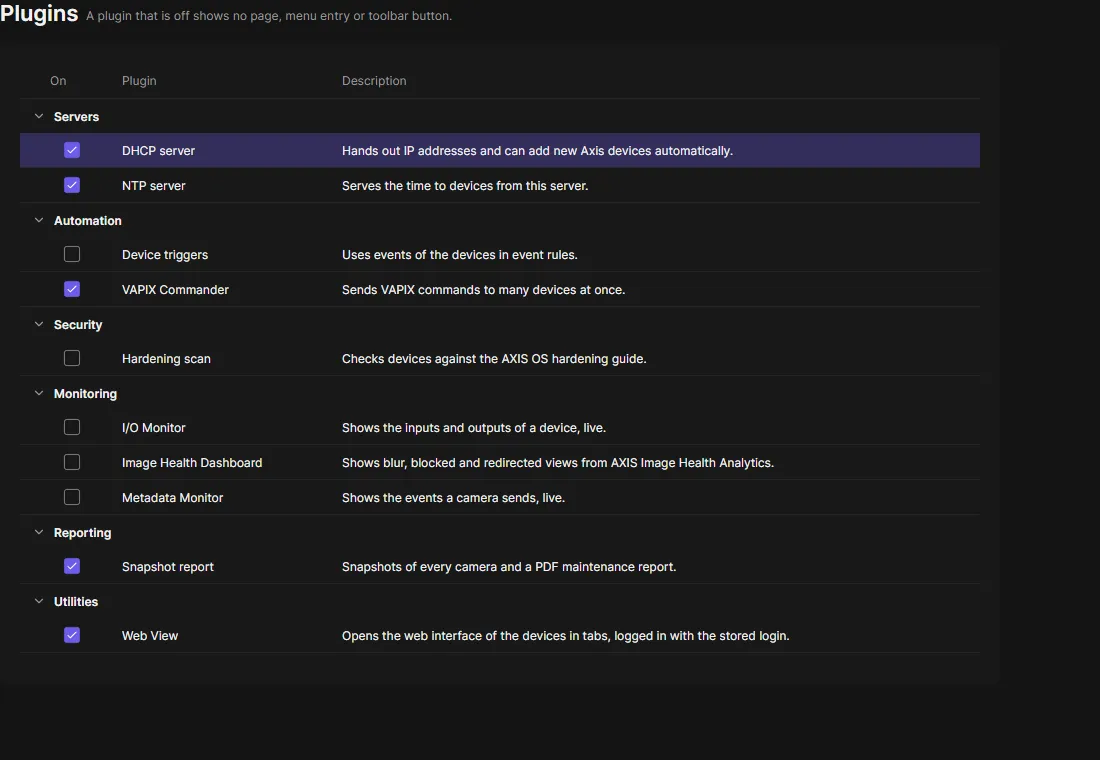 The Plugins page