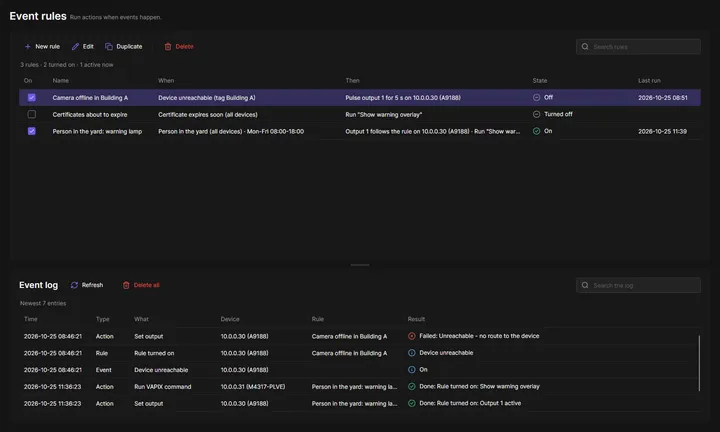 Event rules page of OADM