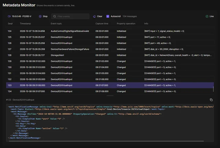Metadata Monitor page of OADM