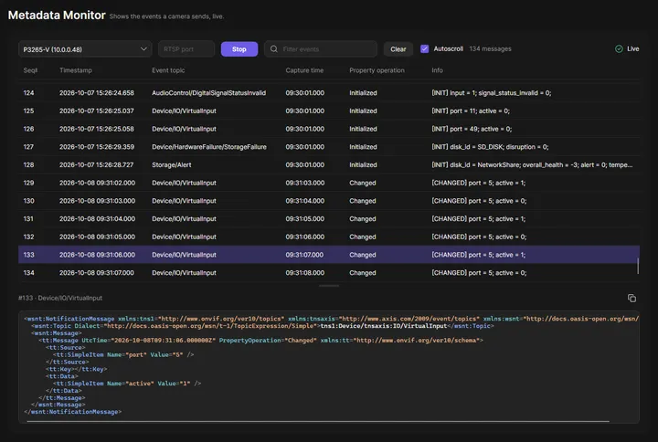 Metadata Monitor page of OADM