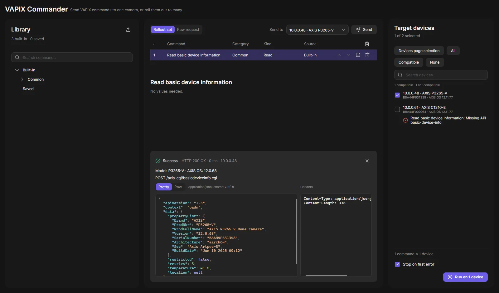 The answer of a JSON request, formatted and colored